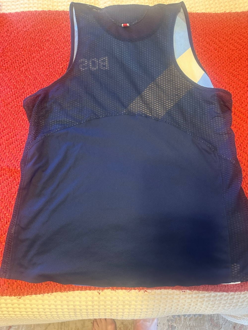Tracksmith Men's Blue and Yellow Performance Swim Rash Guard Tank - Picture 5 of 7